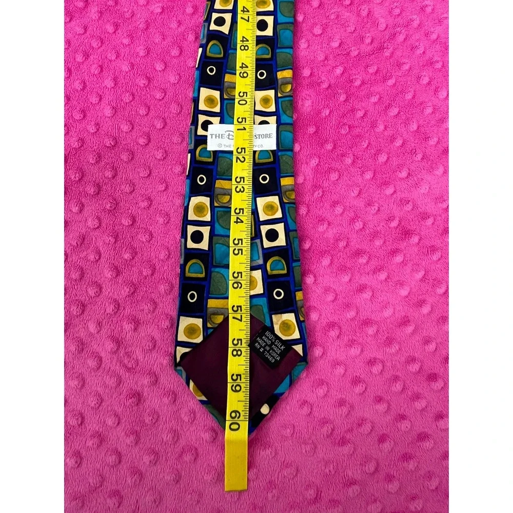 The Disney Store Silk‎ Tie Mens Blue Geometric Mickey Donald Goofy Vintage